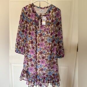 NWT Vineyard Vines Women Semi-sheer Westport Floral Tie-Neck Dress size S